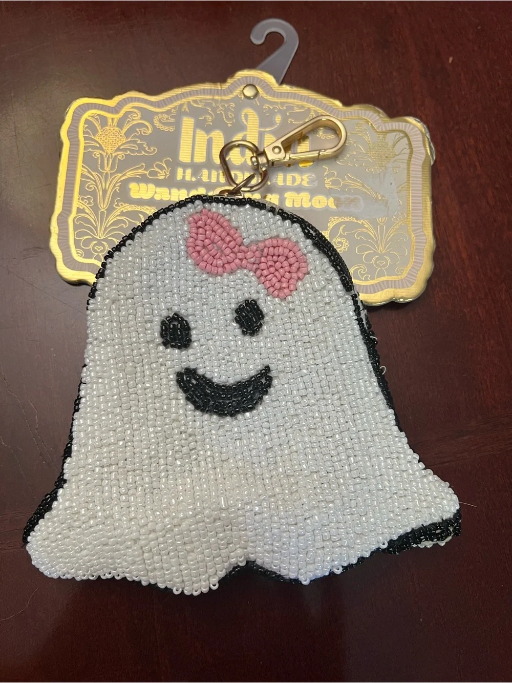 Wandering Moon Beaded Ghost Pouch - White with Pink Bow